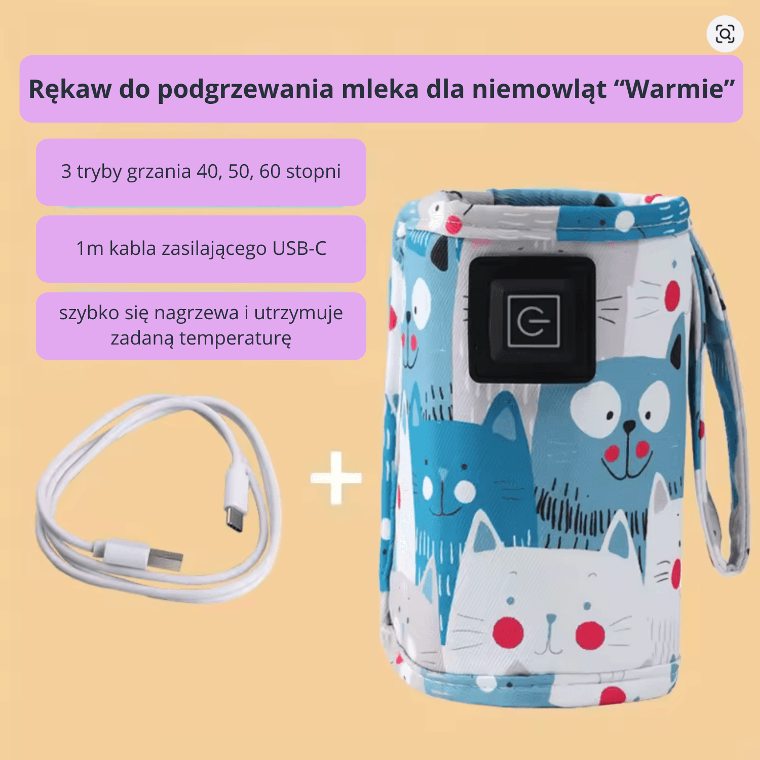 Inteligentny podgrzewacz USB "Warmie"
🍼👶 Kabel zasilający USB-C w zestawie!