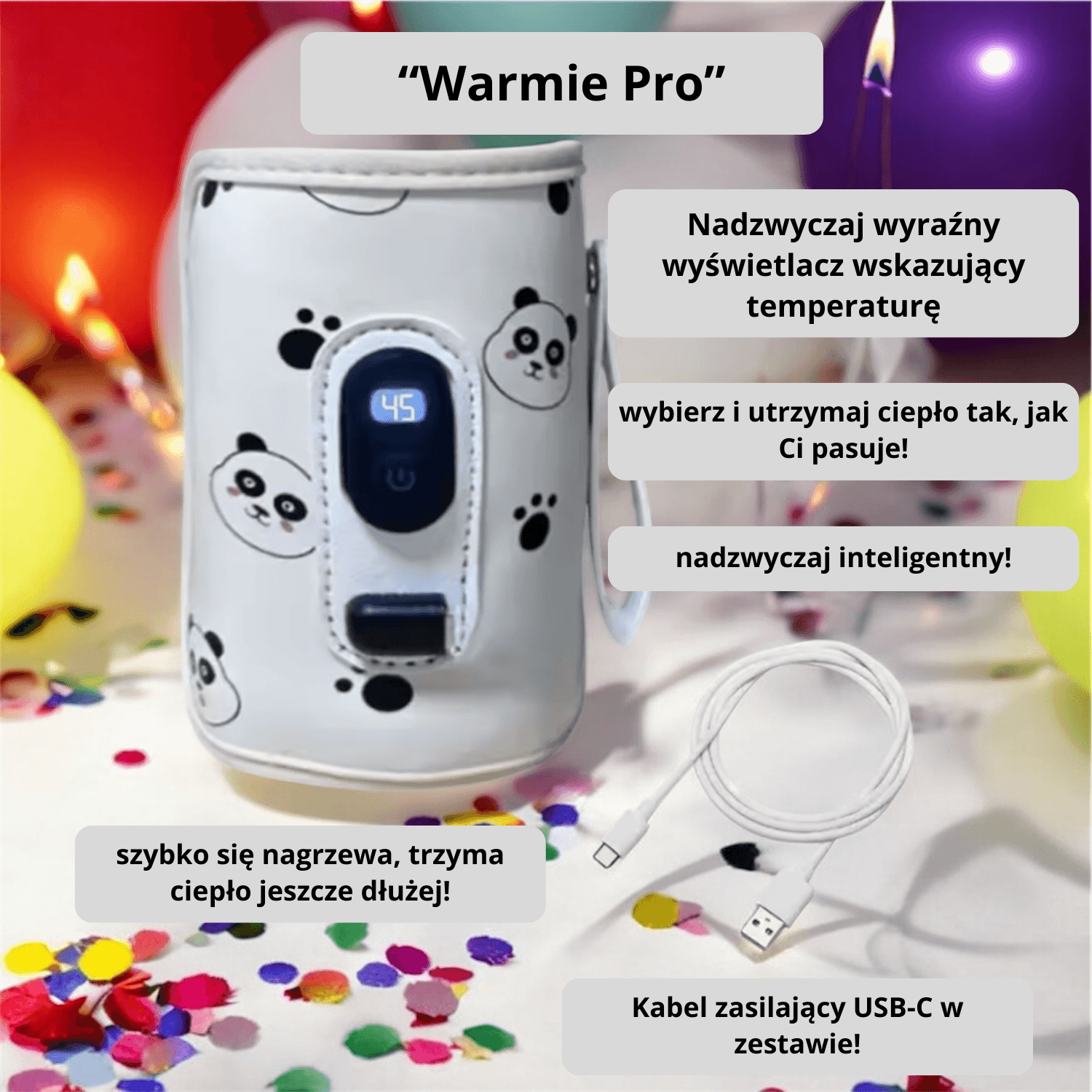 Inteligentny podgrzewacz USB "Warmie"
🍼👶 Kabel zasilający USB-C w zestawie!