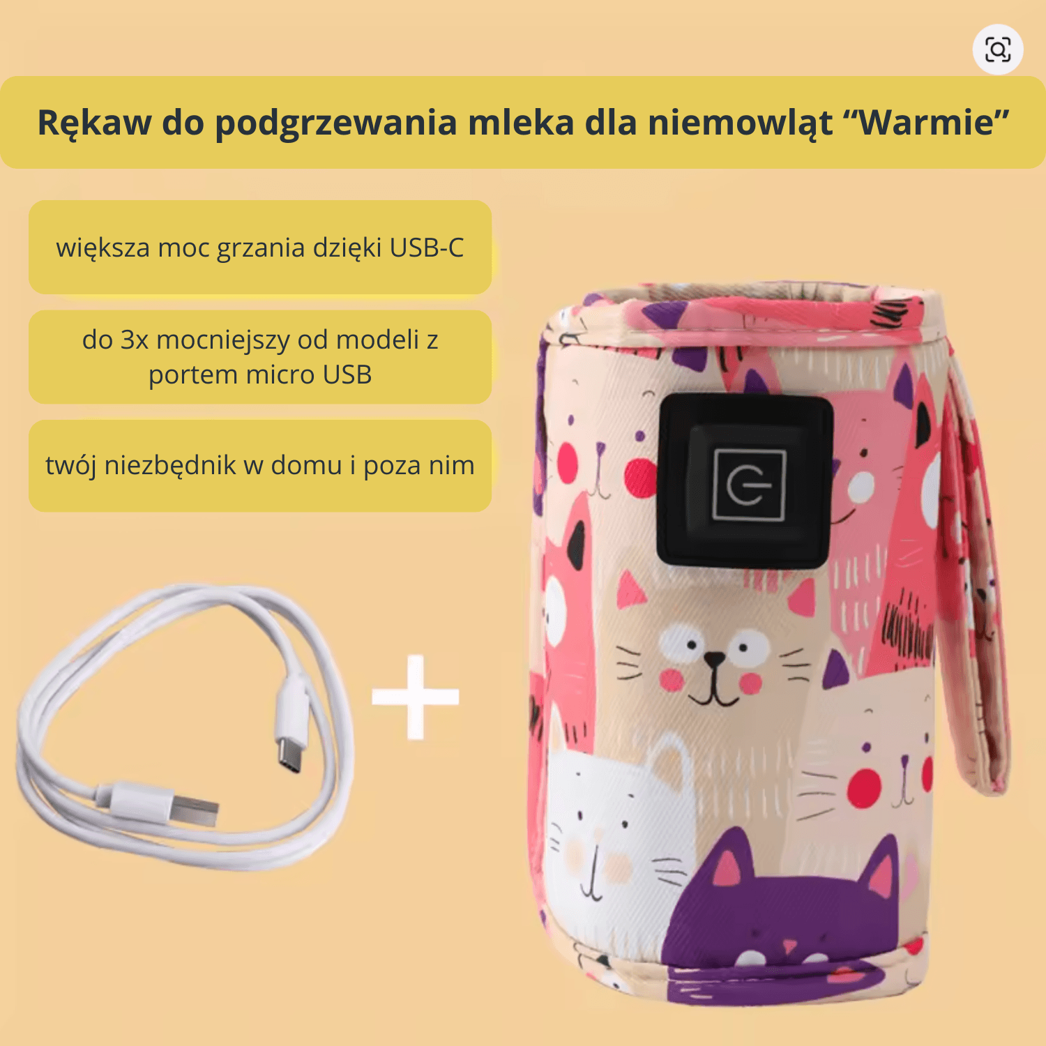 Inteligentny podgrzewacz USB "Warmie"
🍼👶 Kabel zasilający USB-C w zestawie!