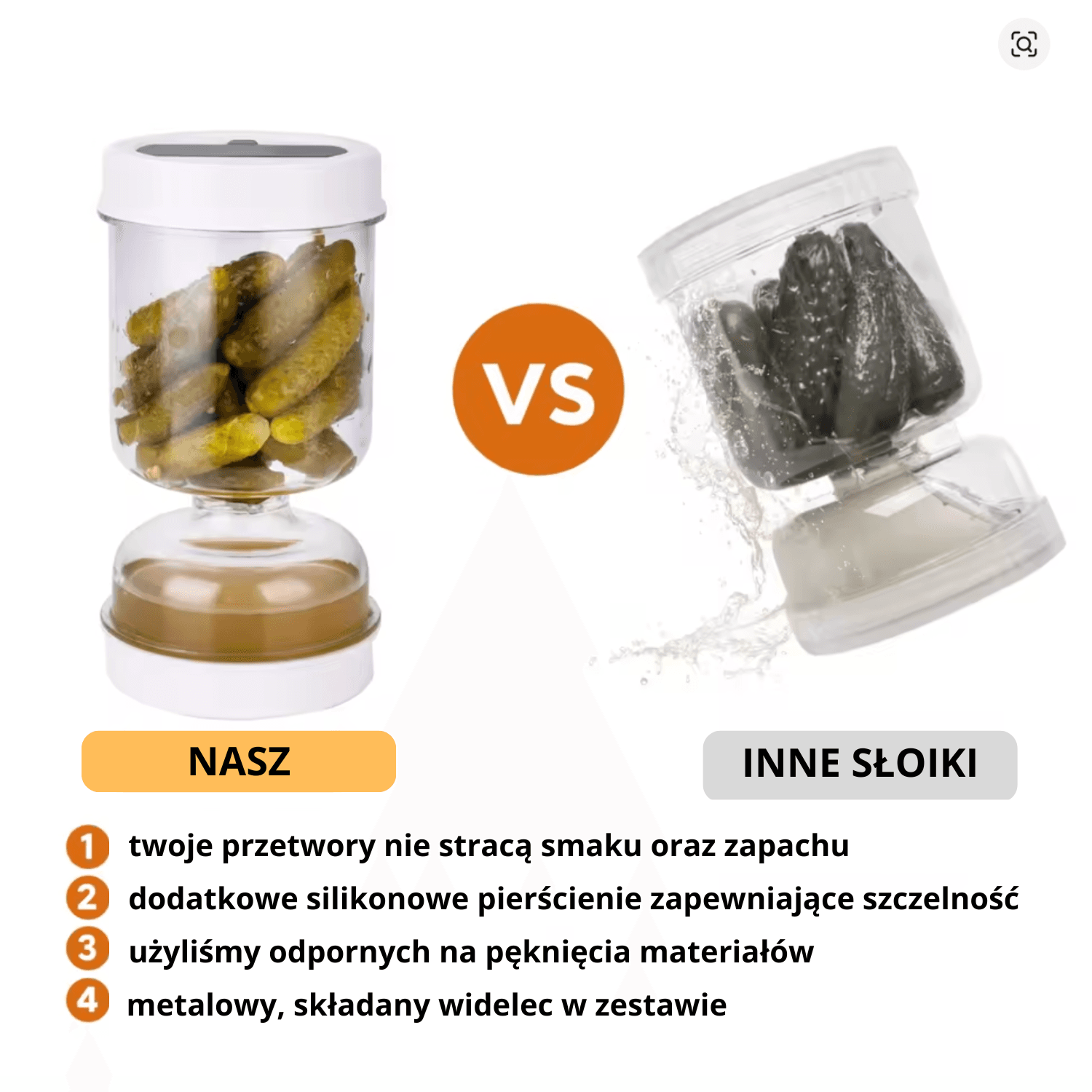 Słoik "Klepsydra" 1000 ml na przetwory z separatorem soku + składany widelec w zestawie