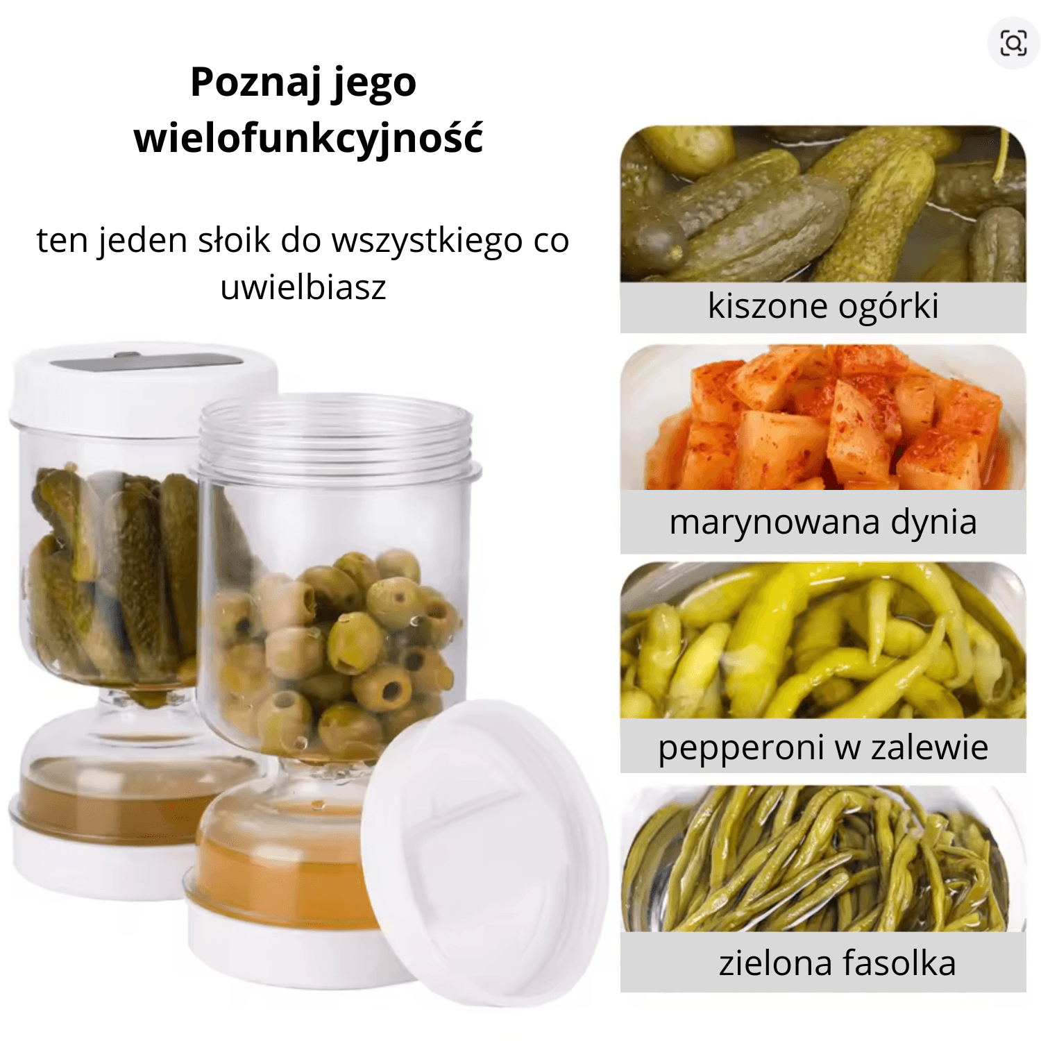 Słoik "Klepsydra" 1000 ml na przetwory z separatorem soku + składany widelec w zestawie